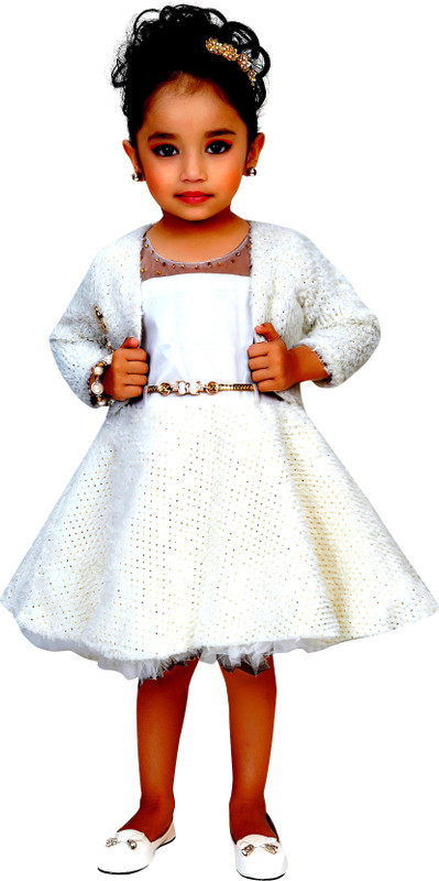 rida Indi Girls Midi/Knee Length Festive/Wedding Dress(Grey, Full Sleeve)