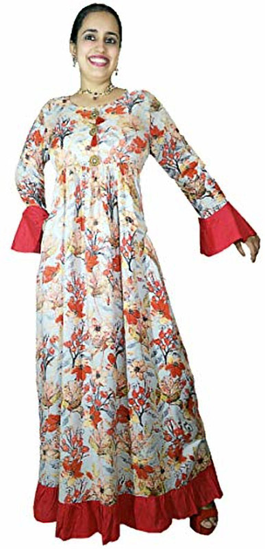 de calma Women Printed Flared Kurta(Multicolor)