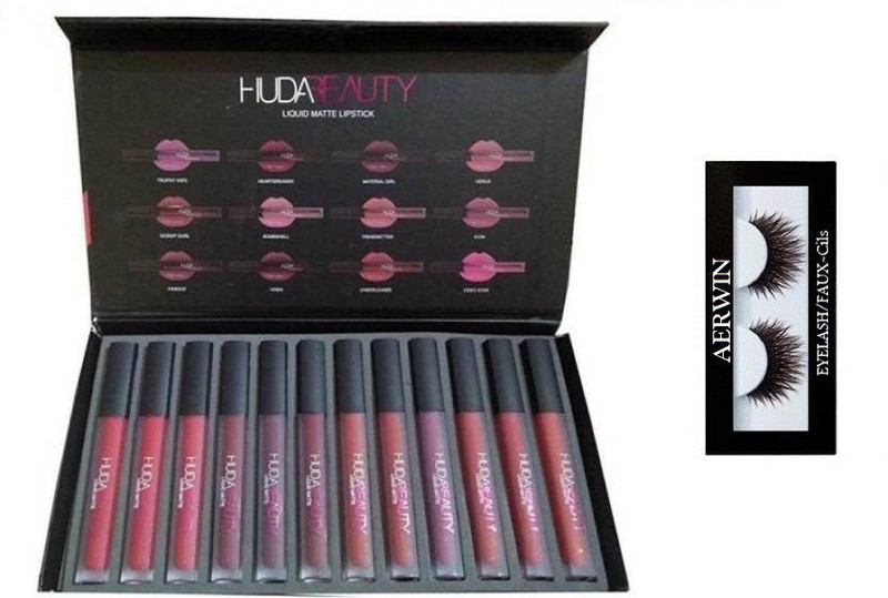 aerwin Eyelash And Huda Beauty 12 Color Lipstick Box(2 Items in the set)