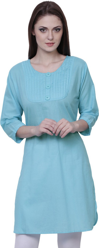 Haniya Casual Solid Women Kurti(Blue)