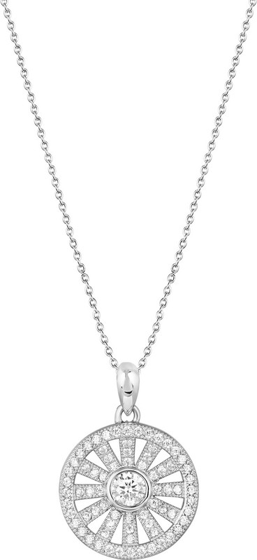ijuels Exclusive Sterling Silver Designer Glittering Chakra/Wheel Style Pendant with 18' Chain for Women/Girls Rhodium Cubic Zirconia Silver Pendant