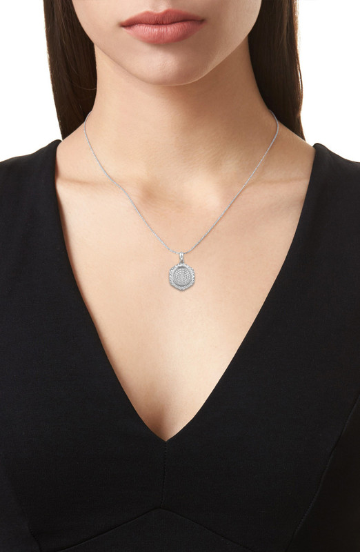 ijuels Exclusive Sterling Silver Designer Hexagon Glittering Shield Style Pendant with 18' Chain for Women/Girls Rhodium Cubic Zirconia Silver Pendant