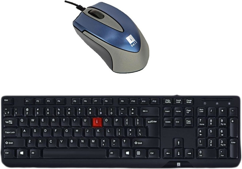 IBALL Multimedia Keyboard-T 9-Wireless Mouseh-MINI 9X_ Black_Blue Combo Set