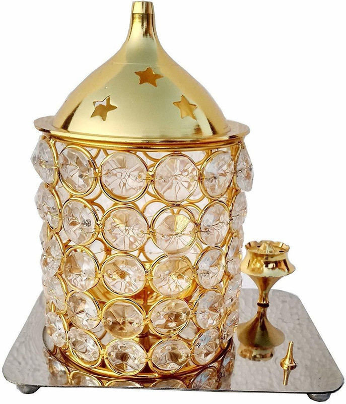 zart 3D Kit Decorated Diamond Nag Deep Brass Akhand Diya with Incense Holder (Dhup Batti Stand) for Puja and Festival Decoration - 6.2 inch Brass, Glass Table Diya(Height: 6.2 inch)