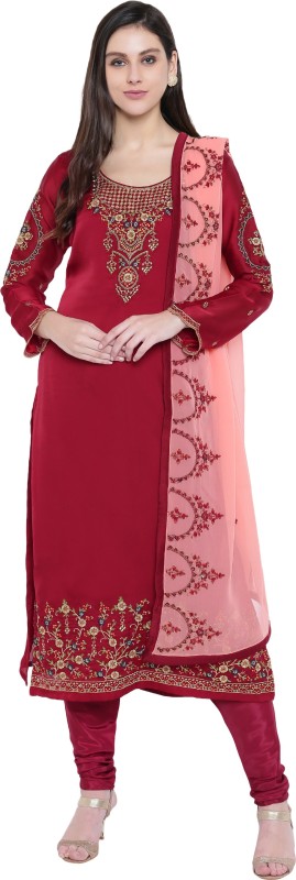 Kvsfab Satin Blend Embroidered Salwar Suit Material(Unstitched)