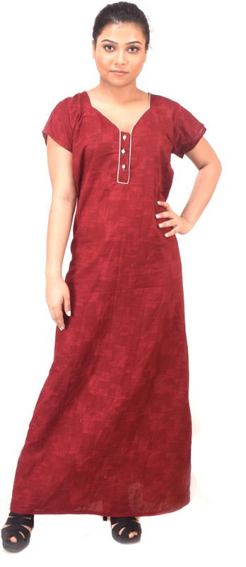 p and j Women Nighty(Maroon)