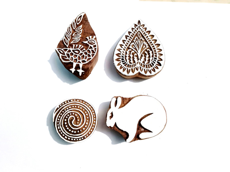 fancy handicraft Wooden Printing Stamp Block Hand-Carved for Saree Border Making Pottery Crafts Mehandi Printing (FBS33) Printing Blocks(Pack of 4)