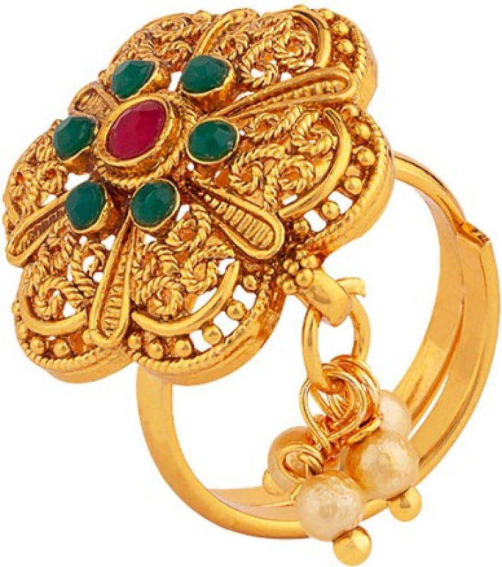 Voylla Southern Charisma Floral Finger Ring Brass Gold Plated Ring