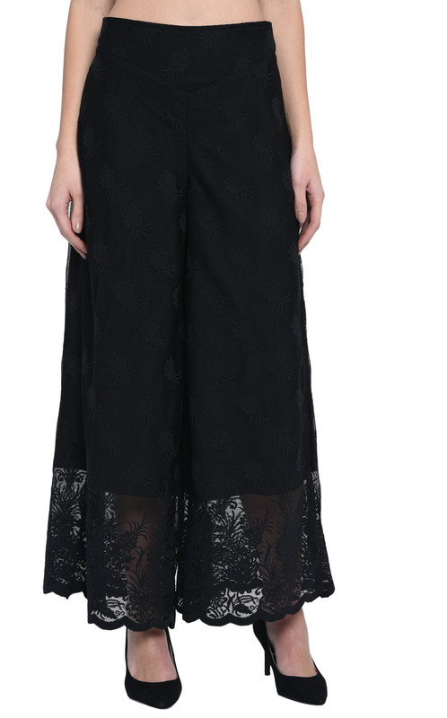 triraj Flared Women Black Trousers