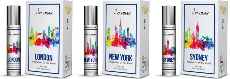 Rivaroma Roll On Set Of 3 ( SYDNEY , LONDON , NEW YORK ) Each 8 ml Floral Attar(Floral)