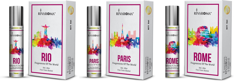 Rivaroma Roll On Set Of 3 ( ROME , PARIS , RIO ) Each 8 ml Floral Attar(Floral)