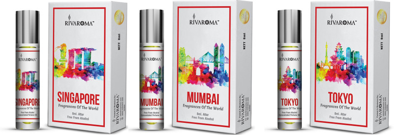 Rivaroma Roll On Set Of 3 ( MUMBAI , TOKYO , SINGAPORE ) Each 8 ml Floral Attar(Floral)
