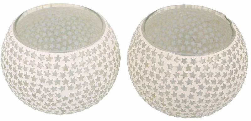 zart Snowflake Or Star Bisque Tealight Holder Glass Tealight Holder Set(Multicolor, Pack of 2)