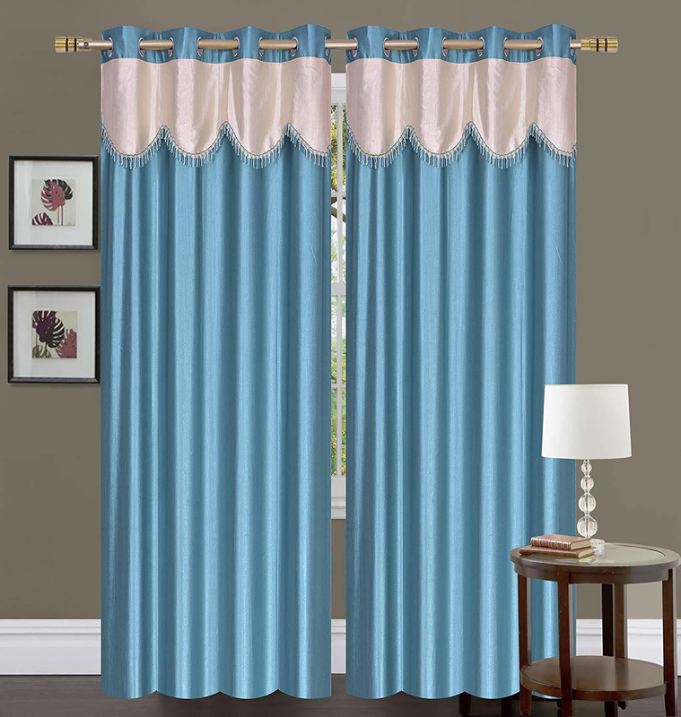 siddh products 213 cm (7 ft) Polyester Door Curtain (Pack Of 2)(Solid, firozi)