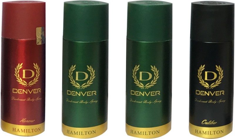 Denver 1 HONOUR, 2 GREEN AND 1 CALIBER (PACK OF 4) Deodorant Spray - For Men(165 ml, Pack of 4)