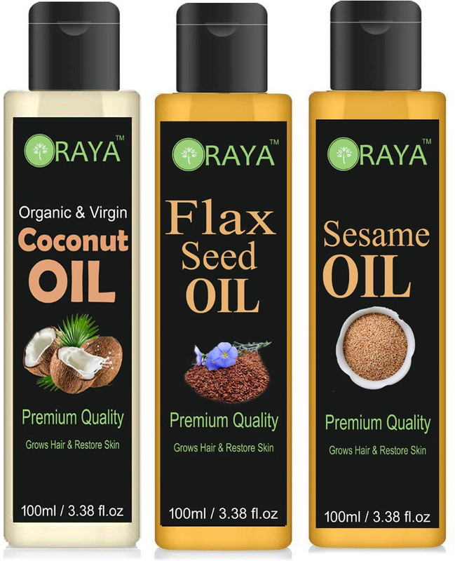 oraya 100% Pure & Natural Virgin Coconut Oil And Flaxseed Oil & Sesame Oil For Hair Growth,-(100ml)-Pack of-3-Bottle-(300ml) Hair Oil(300ml) Hair Oil(300 ml)