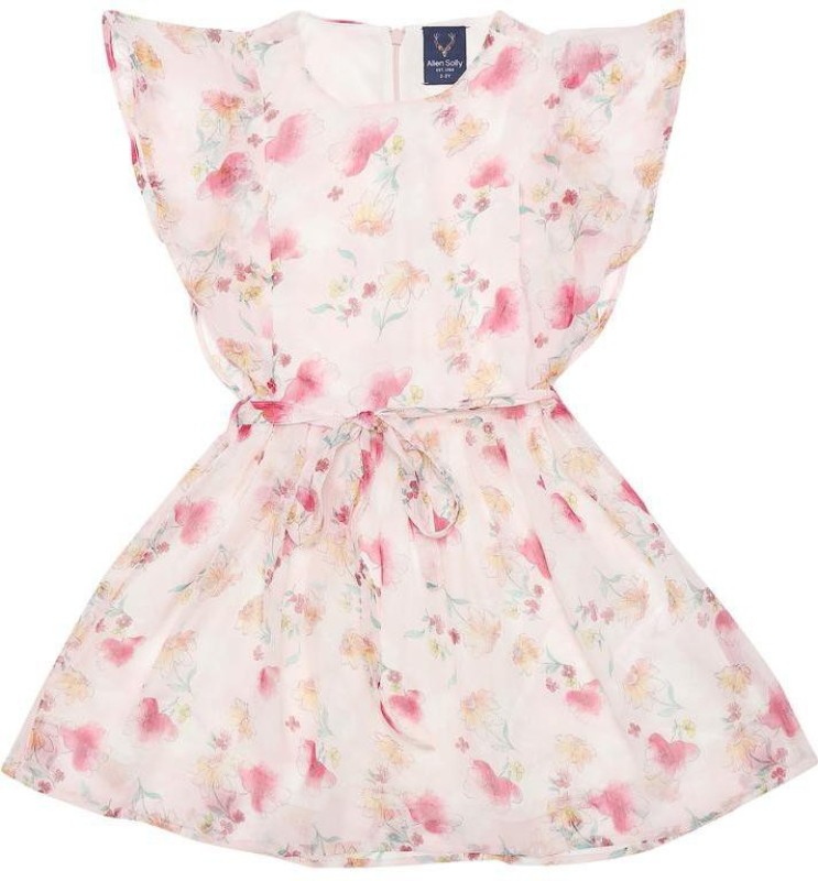 Allen Solly Girls Midi/Knee Length Casual Dress(Pink, Half Sleeve)