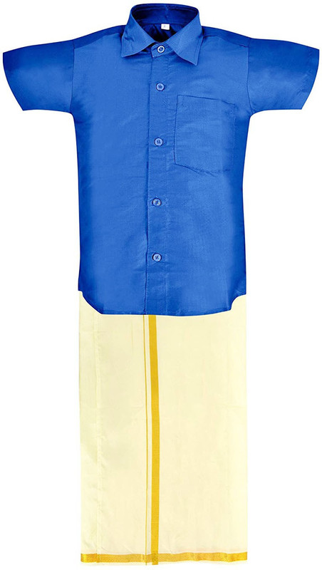 papas Boys Wedding Shirt & Dhoti Set(Blue Pack of 1)