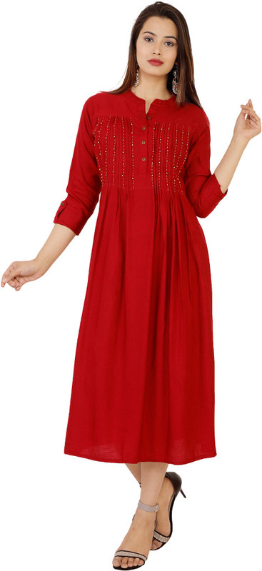 hkf Women Solid A-line Kurta(Maroon)