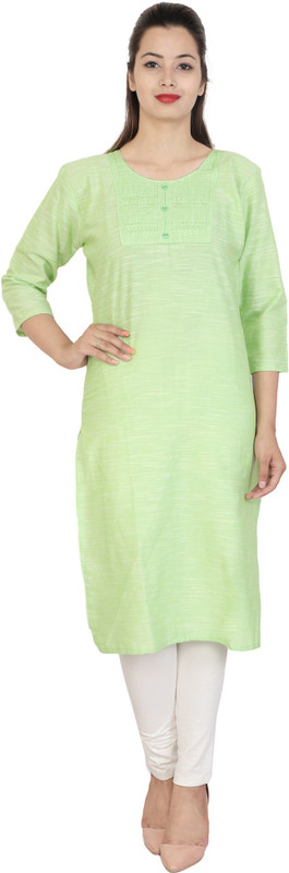 snergy Festive & Party Solid Women Kurti(Green)