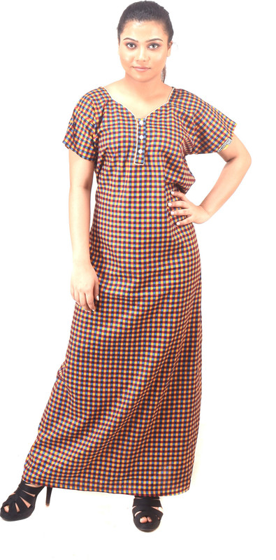 p and j Women Nighty(Brown, Blue)