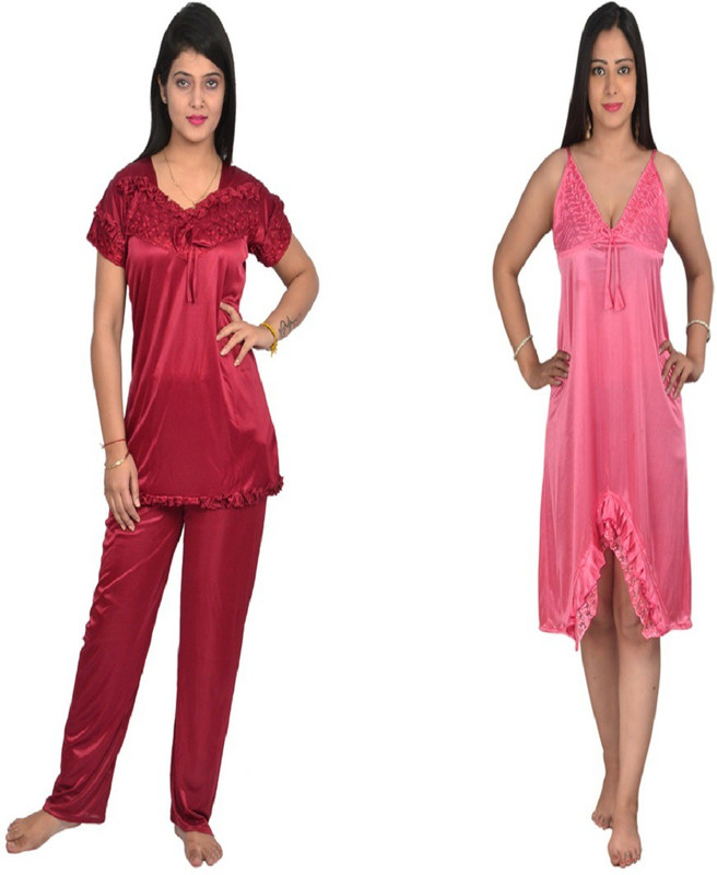 hex rex Women Nightshirts(Red, Pink)