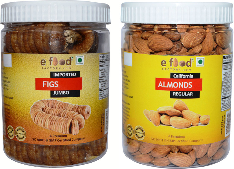 e food factory Imported Figs Jumbo& Almonds Regular (500gm Each) In Pet Jar Almonds, Figs Mason Jar(2 x 500 g)