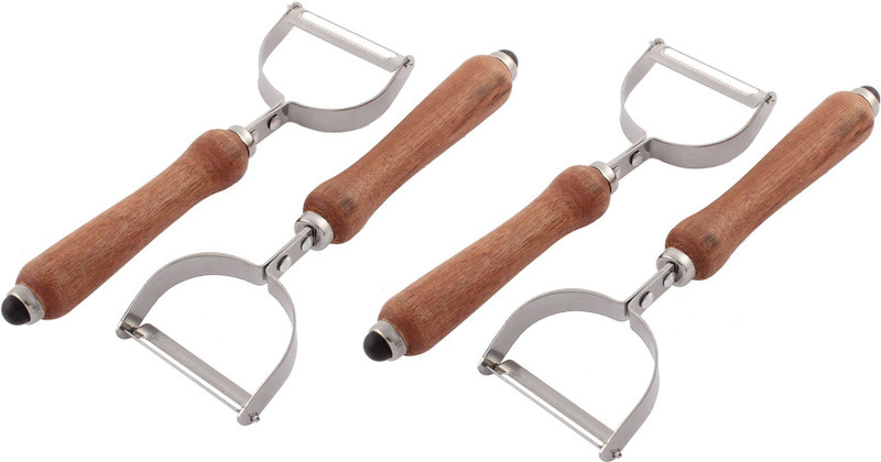 civaki STAINLESS STEEL SERRATED BLADE WOODEN HANDLE VEGETABLE FRUIT Y PEELER Y Shaped Peeler(Steel, Brown Pack of 2)