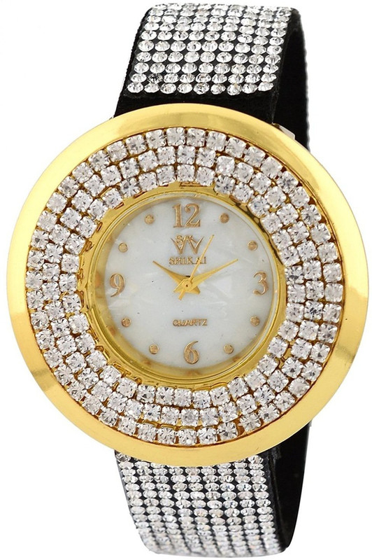 Genevaa Black Unique Bridal Collection Designer Full Diamond Studded Fancy Party Wear Leather Analog Watch - For Women Genevaa Black Unique Bridal Collection Designer Full Diamond Studded Fancy Party Wear Leather Analog Watch - For Women