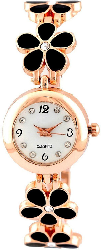 Genevaa Fascinating Attractive Black Flower Golden Chain Designer Analog Watch - For Girls Genevaa Fascinating Attractive Black Flower Golden Chain Designer Analog Watch - For Girls