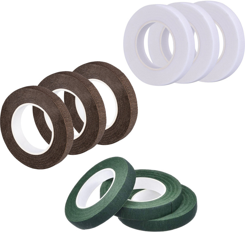 just flowers Flower Making Floral Tape 12mm 3pcs Dark Brown, 3pc White and 3pc Dark Green