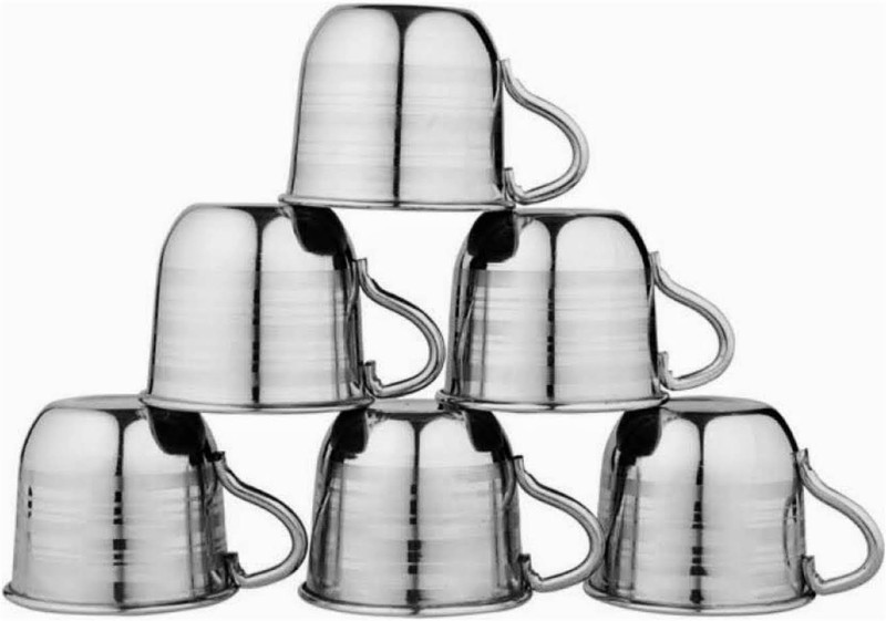 yes kitchen Steel Tea /Coffee Cup, Set of 6 Piece, Sliver,60 ML Steel(Silver, Pack of 6)