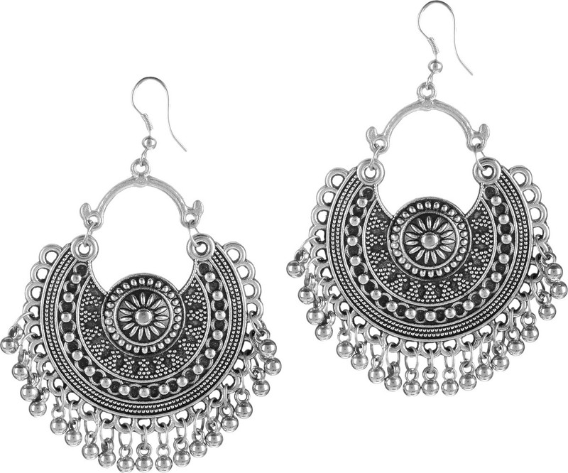 steeplook Beautiful Ethnic Vintage Style Silver Earrings With hanging Ghungrus For Women And Girls - Traditional Bold Fancy Party Wear Earring Alloy Drops & Danglers, Earring Set