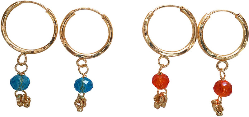 manohar Fancy golden earing crystal orange & Turquoise earing bali (1.5 cm) for women and girls Super saver Combo pack of two pair earing (R0GORA+R0GTUR) Brass, Metal Hoop Earring
