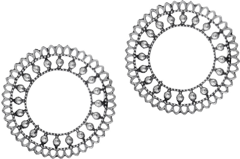 steeplook Afghani Style Oxidised Silver Stud Earrings Afghani Ear Kada For Women And Girls - Traditional Bold Fancy Party Wear Earring Alloy Jhumki Earring, Drops & Danglers, Drops & Danglers, Earring Set, Drops & Danglers