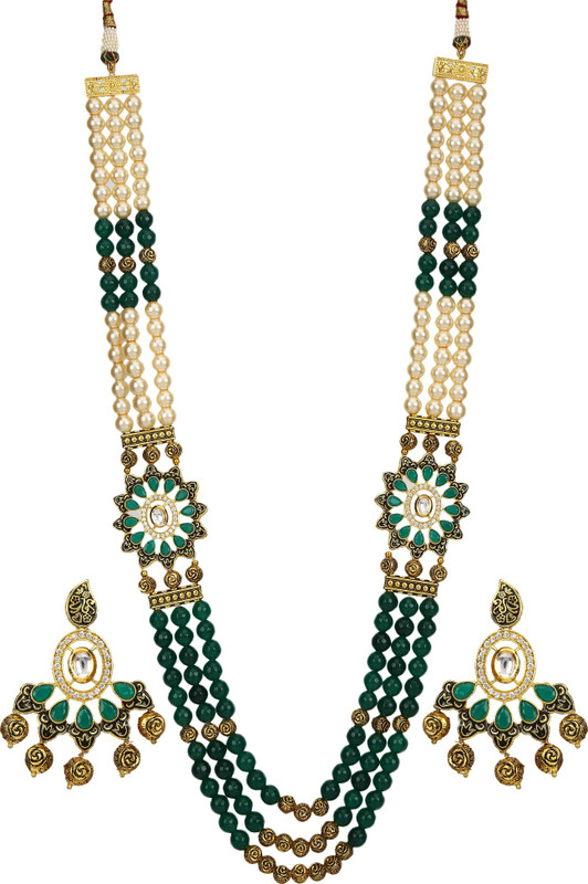 runjhun Alloy, Copper, Brass Jewel Set(Gold, Green, White)