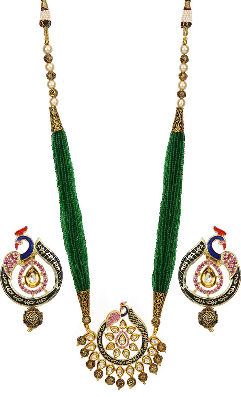 runjhun Alloy, Copper, Brass Jewel Set(Gold, Green)