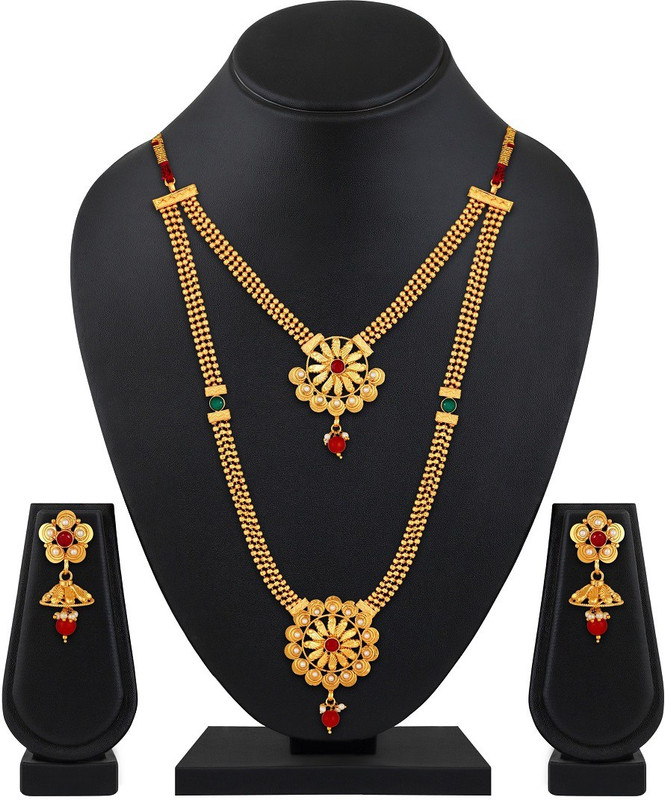 dhanmanju Copper, Brass, Stone, Cotton Dori Jewel Set(Gold, Green, Red)