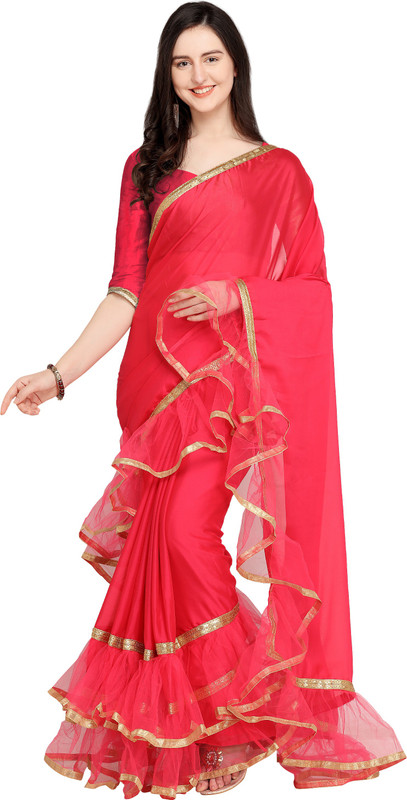 Four Seasons Solid Fashion Poly Crepe Saree(Pink)