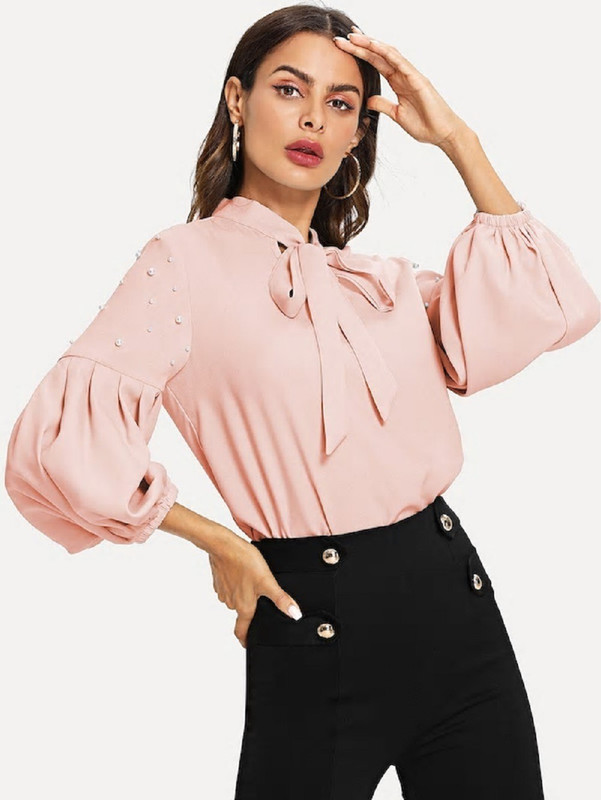 poison ivy Party Puff Sleeve Solid Women Pink Top