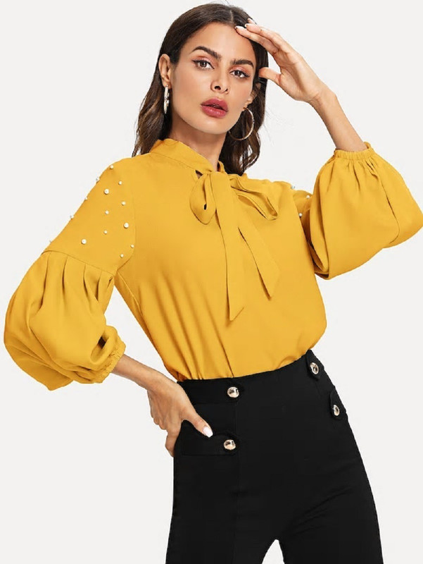 poison ivy Party Puff Sleeve Solid Women Yellow Top
