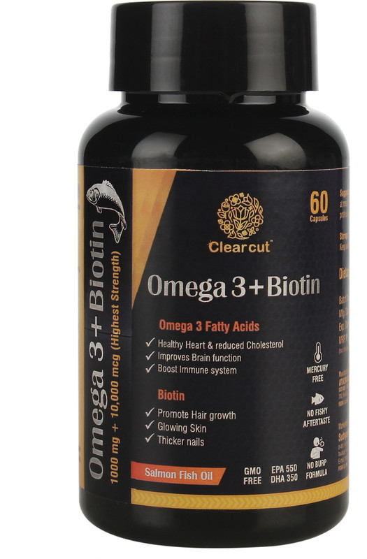 clearcut Omega 3 + Biotin (1000 mg + 10,000 mcg) Highest strength 60 capsules(60 No)