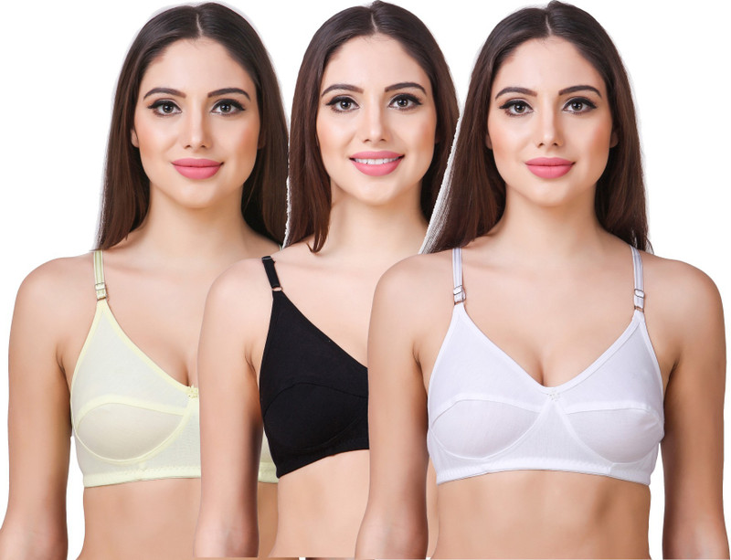 op fashion Multi color women minimiser non padded Bra Women Full Coverage Non Padded Bra(Yellow, White, Black)