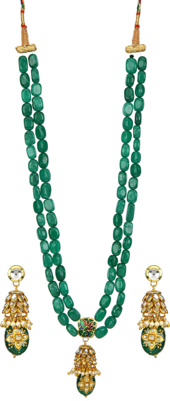 runjhun Alloy, Copper, Brass Jewel Set(Gold, Green)
