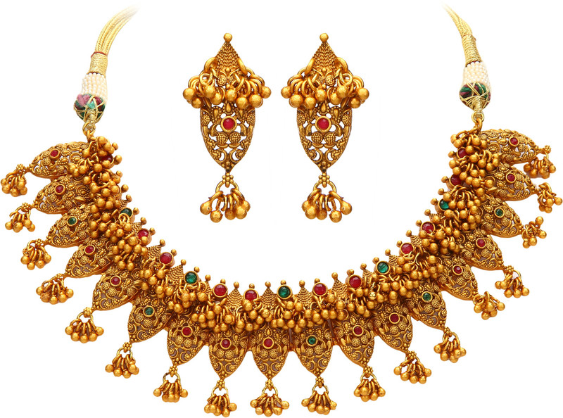 runjhun Alloy, Copper, Mother of Pearl Jewel Set(Gold)