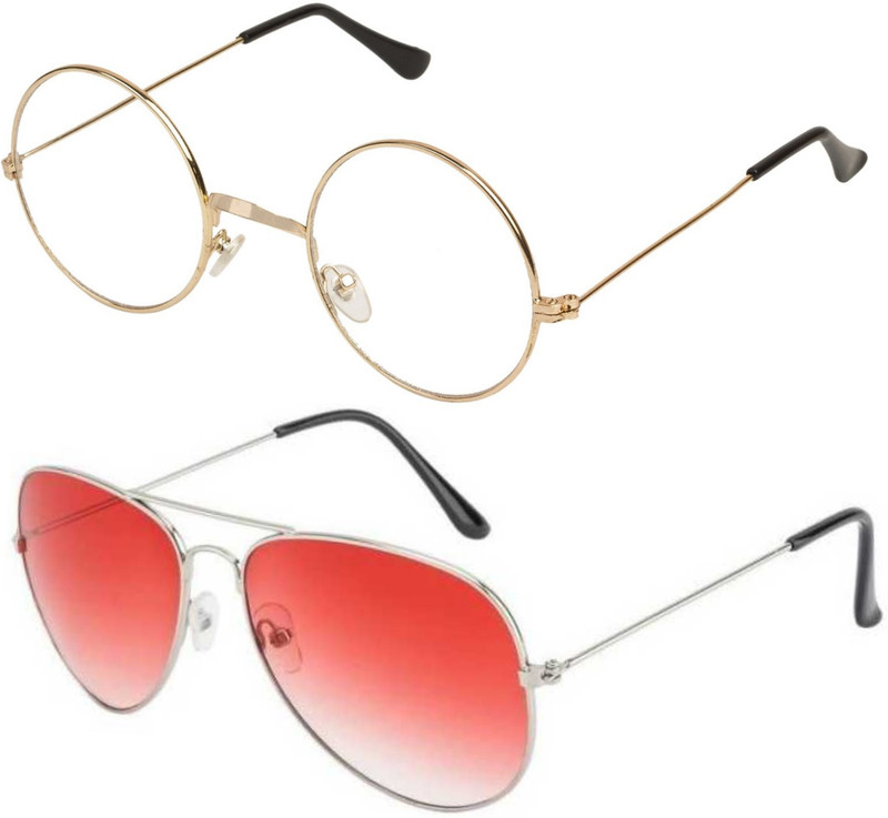 kingsunglasses Round, Aviator Sunglasses(Clear, Red)