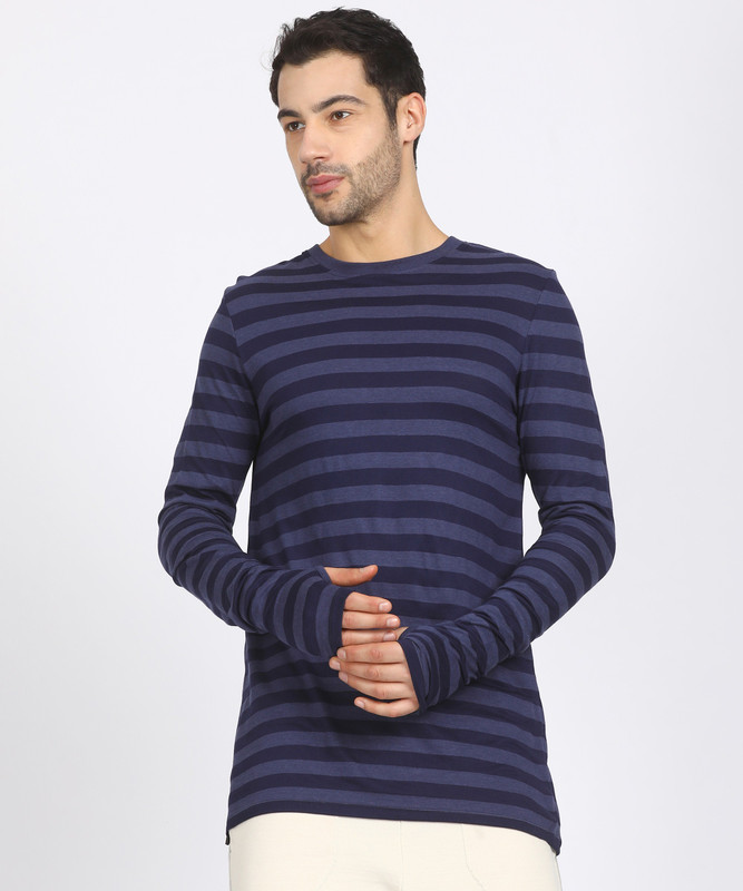SKULT by Shahid Kapoor Striped Men Round Neck Blue T-Shirt