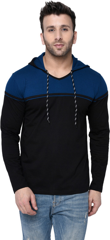 fenoix Solid Men Hooded Dark Blue, Black T-Shirt