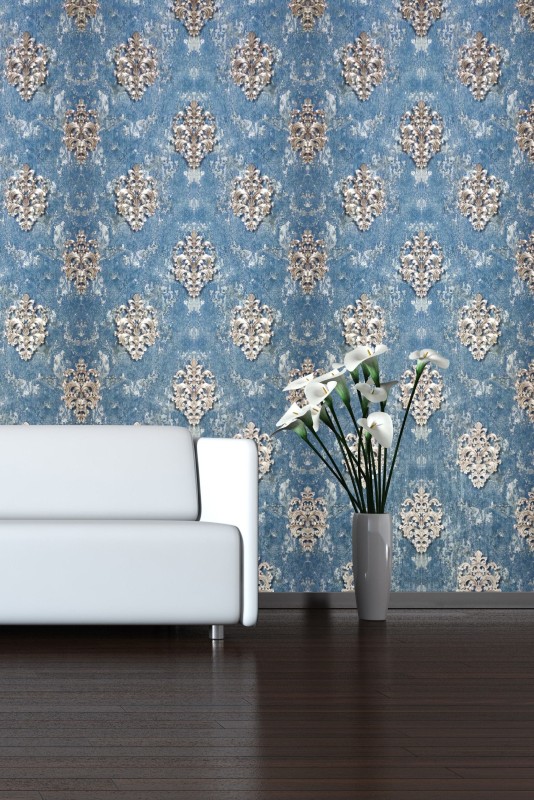 konark designer wallpapers Decorative Blue Wallpaper(1000 cm x 53 cm)