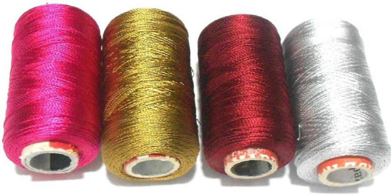 craftistics Shiny Soft Silk Thread for Beading, Tassel Making and Jewellery Making - Pink, Golden, Maroon and Silver
